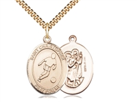 Gold Filled St. Christopher Pendant, Stainless Gold Heavy Curb Chain, Large Size Catholic Medal, 1" x 3/4"