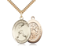 Gold Filled St. Sebastian/Baseball Pendant, SG Heavy Curb Chain, Large Size Catholic Medal, 1" x 3/4"