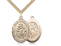 Gold Filled St. Sebastian Pendant, Stainless Gold Heavy Curb Chain, Large Size Catholic Medal, 1" x 3/4"