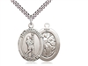 Sterling Silver St. Sebastian Lacrosse Pendant, rhodium  Heavy Curb Chain, Large Size Catholic Medal, 1" x 3/4"