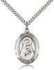 Sterling Silver St. Rita of Cascia Pendant, Stainless Silver Heavy Curb Chain, Large Size Catholic Medal, 1" x 3/4"