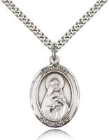 Sterling Silver St. Rita of Cascia Pendant, Stainless Silver Heavy Curb Chain, Large Size Catholic Medal, 1" x 3/4"