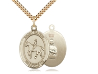 Gold Filled St. Kateri / Equestrian Pendant, SG Heavy Curb Chain, Large Size Catholic Medal, 1" x 3/4"