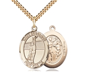 Gold Filled St. Sebastian / Volleyball Pendant, SG Heavy Curb Chain, Large Size Catholic Medal, 1" x 3/4"