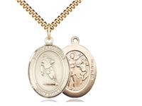 Gold Filled St. Sebastian / Rugby Pendant, SG Heavy Curb Chain, Large Size Catholic Medal, 1" x 3/4"