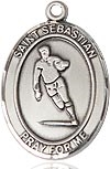 Sterling Silver St. Sebastian / Rugby Pendant, SN Heavy Curb Chain, Large Size Catholic Medal, 1" x 3/4"