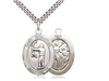 Sterling Silver St. Sebastian / Archery Pendant, Stainless Silver Heavy Curb Chain, Large Size Catholic Medal, 1" x 3/4"