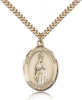 Gold Filled Our Lady of Fatima Pendant, Stainless Gold Heavy Curb Chain, Large Size Catholic Medal, 1" x 3/4"