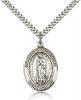Sterling Silver Our Lady of Guadalupe Pendant, Stainless Silver Heavy Curb Chain, Large Size Catholic Medal, 1" x 3/4"