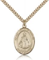 Gold Filled Infant of Prague Pendant, Stainless Gold Heavy Curb Chain, Large Size Catholic Medal, 1" x 3/4"