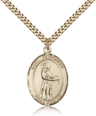 Gold Filled St. Petronille Pendant, Stainless Gold Heavy Curb Chain, Large Size Catholic Medal, 1" x 3/4"