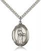 Sterling Silver St. Petronille Pendant, Stainless Silver Heavy Curb Chain, Large Size Catholic Medal, 1" x 3/4"