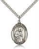 Sterling Silver St. Isaac Jogues Pendant, Stainless Silver Heavy Curb Chain, Large Size Catholic Medal, 1" x 3/4"