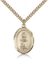 Gold Filled St. Anastasia Pendant, Stainless Gold Heavy Curb Chain, Large Size Catholic Medal, 1" x 3/4"