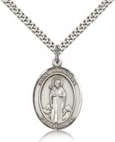 Sterling Silver St. Barnabas Pendant, Stainless Silver Heavy Curb Chain, Large Size Catholic Medal, 1" x 3/4"