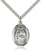 Sterling Silver Holy Family Pendant, Stainless Silver Heavy Curb Chain, Large Size Catholic Medal, 1" x 3/4"