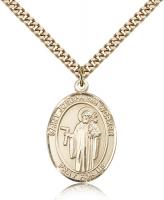 Gold Filled St. Joseph The Worker Pendant, Stainless Gold Heavy Curb Chain, Large Size Catholic Medal, 1" x 3/4"