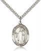 Sterling Silver St. Joseph The Worker Pendant, Stainless Silver Heavy Curb Chain, Large Size Catholic Medal, 1" x 3/4"