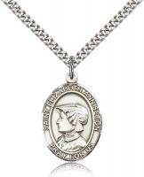 Sterling Silver St. Elizabeth Ann Seton Pendant, Stainless Silver Heavy Curb Chain, Large Size Catholic Medal, 1" x 3/4"