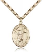 Gold Filled St. Stephanie Pendant, Stainless Gold Heavy Curb Chain, Large Size Catholic Medal, 1" x 3/4"