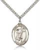 Sterling Silver St. Stephanie Pendant, Stainless Silver Heavy Curb Chain, Large Size Catholic Medal, 1" x 3/4"