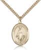 Gold Filled Our Lady of Lebanon Pendant, Stainless Gold Heavy Curb Chain, Large Size Catholic Medal, 1" x 3/4"