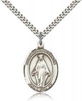 Sterling Silver Our Lady of Lebanon Pendant, Stainless Silver Heavy Curb Chain, Large Size Catholic Medal, 1" x 3/4"