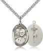 Sterling Silver Pope John Paul II Pendant, Stainless Silver Heavy Curb Chain, Large Size Catholic Medal, 1" x 3/4"