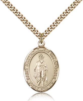 Gold Filled St. Bartholomew the Apostle Pendant, Stainless Gold Heavy Curb Chain, Large Size Catholic Medal, 1" x 3/4"