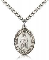 Sterling Silver St. Bartholomew the Apostle Pendan, Stainless Silver Heavy Curb Chain, Large Size Catholic Medal, 1" x 3/4"