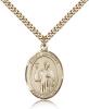 Gold Filled St. Maurus Pendant, Stainless Gold Heavy Curb Chain, Large Size Catholic Medal, 1" x 3/4"