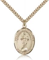 Gold Filled Our Lady of All Nations Pendant, Stainless Gold Heavy Curb Chain, Large Size Catholic Medal, 1" x 3/4"