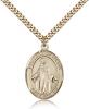 Gold Filled Our Lady of Peace Pendant, Stainless Gold Heavy Curb Chain, Large Size Catholic Medal, 1" x 3/4"