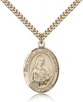 Gold Filled Our Lady of the Railroad Pendant, Stainless Gold Heavy Curb Chain, Large Size Catholic Medal, 1" x 3/4"