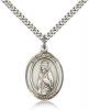 Sterling Silver St. Alice Pendant, Stainless Silver Heavy Curb Chain, Large Size Catholic Medal, 1" x 3/4"