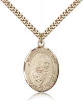 Gold Filled Blessed Trinity Pendant, Stainless Gold Heavy Curb Chain, Large Size Catholic Medal, 1" x 3/4"