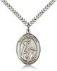 Sterling Silver St. Isabella of Portugal Pendant, Stainless Silver Heavy Curb Chain, Large Size Catholic Medal, 1" x 3/4"
