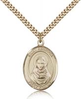 Gold Filled St. Rebecca Pendant, Stainless Gold Heavy Curb Chain, Large Size Catholic Medal, 1" x 3/4"
