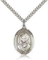 Sterling Silver St. Rebecca Pendant, Stainless Silver Heavy Curb Chain, Large Size Catholic Medal, 1" x 3/4"