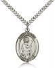 Sterling Silver St. Grace Pendant, Stainless Silver Heavy Curb Chain, Large Size Catholic Medal, 1" x 3/4"