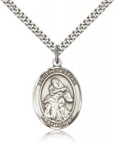 Sterling Silver St. Isaiah Pendant, Stainless Silver Heavy Curb Chain, Large Size Catholic Medal, 1" x 3/4"