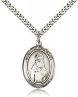 Sterling Silver St. Hildegard Von Bingen Pendant, Stainless Silver Heavy Curb Chain, Large Size Catholic Medal, 1" x 3/4"