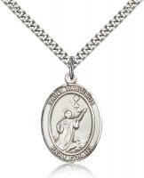 Sterling Silver St. Tarcisius Pendant, Stainless Silver Heavy Curb Chain, Large Size Catholic Medal, 1" x 3/4"