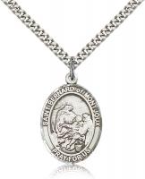 Sterling Silver St. Bernard of Montjoux Pendant, Stainless Silver Heavy Curb Chain, Large Size Catholic Medal, 1" x 3/4"