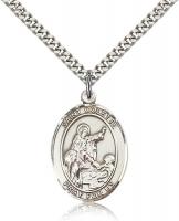 Sterling Silver St. Colette Pendant, Stainless Silver Heavy Curb Chain, Large Size Catholic Medal, 1" x 3/4"