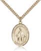 Gold Filled Our Lady of Africa Pendant, Stainless Gold Heavy Curb Chain, Large Size Catholic Medal, 1" x 3/4"
