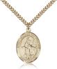 Gold Filled St. Isidore the Farmer Pendant, Stainless Gold Heavy Curb Chain, Large Size Catholic Medal, 1" x 3/4"