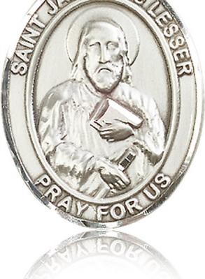 Sterling Silver St. James the Lesser Pendant, Stainless Silver Heavy Curb Chain, Large Size Catholic Medal, 1" x 3/4"