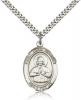 Sterling Silver St. John Vianney Pendant, Stainless Silver Heavy Curb Chain, Large Size Catholic Medal, 1" x 3/4"