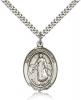 Sterling Silver Blessed Karolina Kozkowna Pendant, Stainless Silver Heavy Curb Chain, Large Size Catholic Medal, 1" x 3/4"